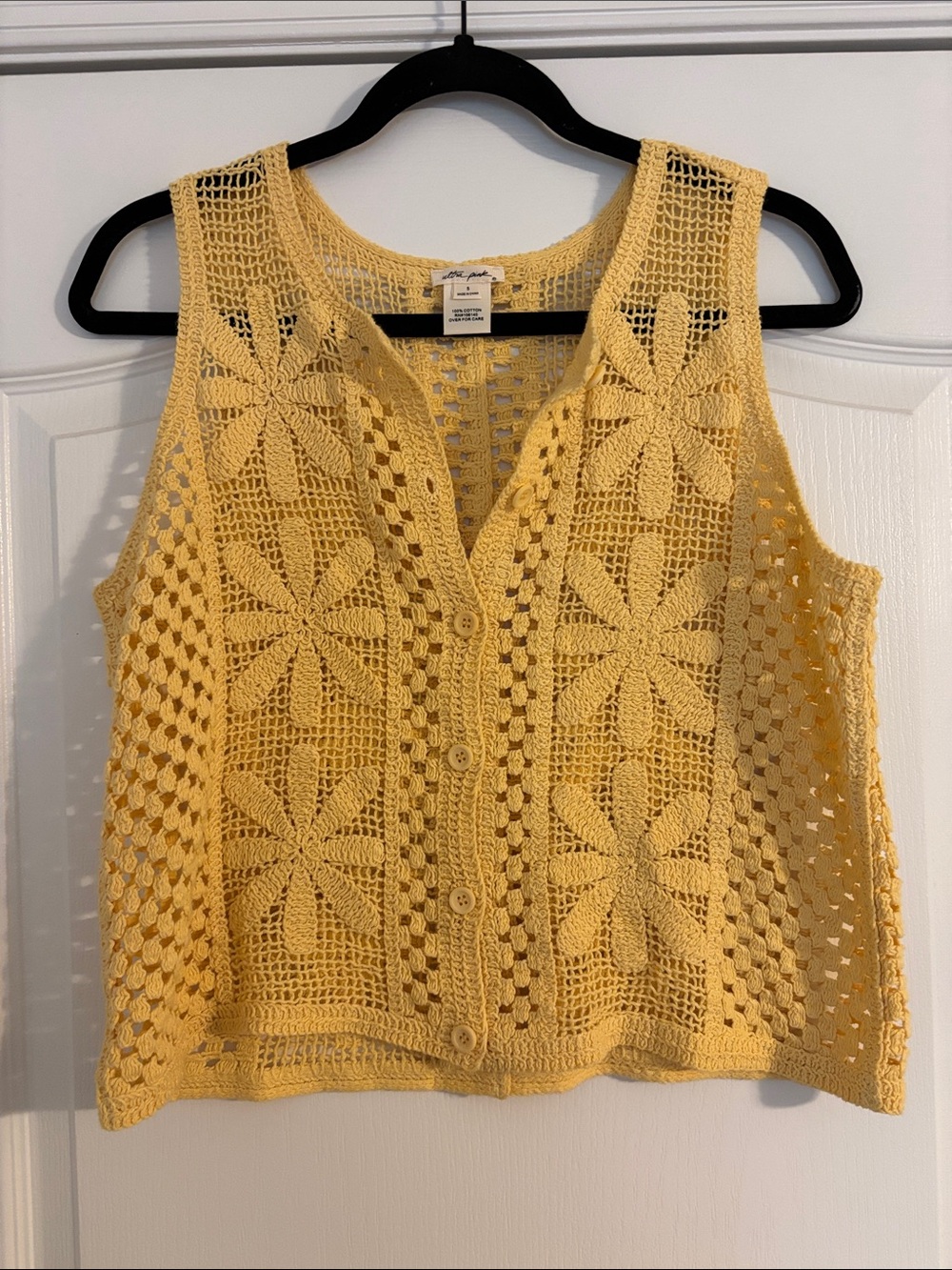 Ultra Pink Yellow Crochet Button-Front Vest